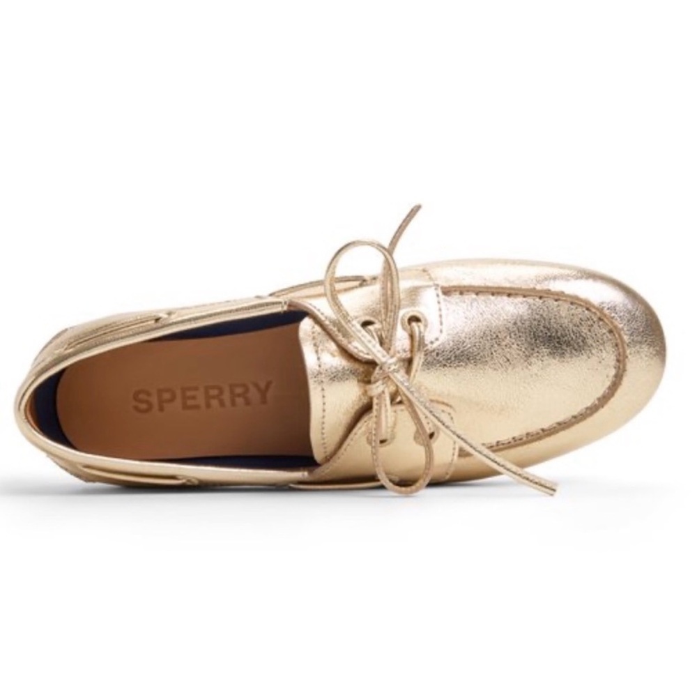 Sperry Gold Metallic Leather Boat Shoes